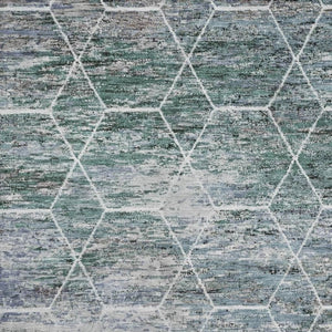 HomeRoots 5' X 8' Teal Ivory Gray Geometric Area Rug - Washable, UV-Protected, Ideal for High-Traffic Spaces 699222