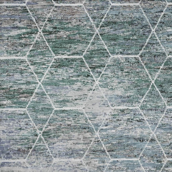 HomeRoots 5' X 8' Teal Ivory Gray Geometric Area Rug - Washable, UV-Protected, Ideal for High-Traffic Spaces 699222