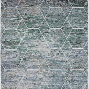 HomeRoots 5' X 8' Teal Ivory Gray Geometric Area Rug - Washable, UV-Protected, Ideal for High-Traffic Spaces 699222