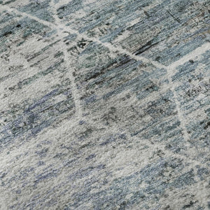 HomeRoots 8' Teal Ivory and Gray Geometric Round Rug - Washable, UV Protected, Stain Resistant for Modern Homes 699223