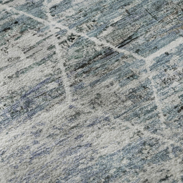 HomeRoots 8' Teal Ivory and Gray Geometric Round Rug - Washable, UV Protected, Stain Resistant for Modern Homes 699223