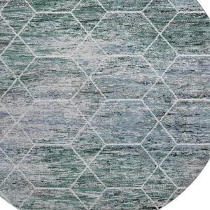 HomeRoots 8' Teal Ivory and Gray Geometric Round Rug - Washable, UV Protected, Stain Resistant for Modern Homes 699223