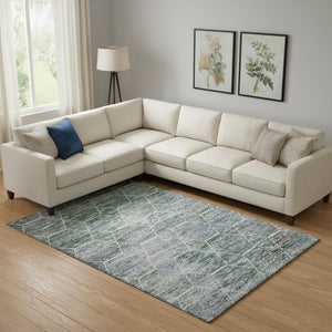 HomeRoots 10' Teal Ivory and Gray Geometric Area Rug - Washable, UV Protected, Perfect for Active Homes! 699226