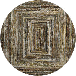 HomeRoots 8' Modern Washable Round Rug in Brown, Beige & Gold – Stain Resistant, UV Protected & Non-Slip Design 699229