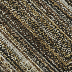 HomeRoots 8' Modern Washable Round Rug in Brown, Beige & Gold – Stain Resistant, UV Protected & Non-Slip Design 699229