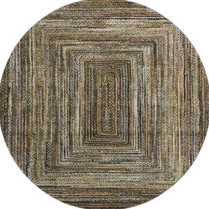 HomeRoots 8' Modern Washable Round Rug in Brown, Beige & Gold – Stain Resistant, UV Protected & Non-Slip Design 699229