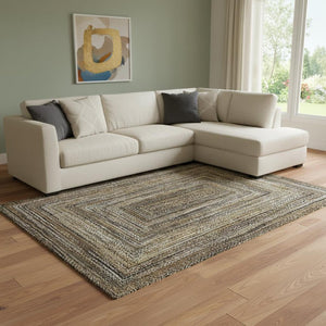 HomeRoots 8' X 10' Modern Geometric Washable Area Rug in Brown, Beige, and Gold with UV Protection & Non-Slip Base 699230