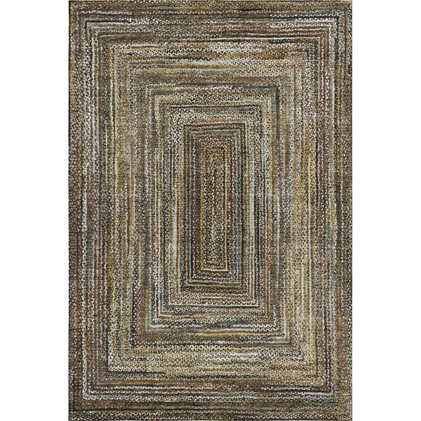 HomeRoots 8' X 10' Modern Geometric Washable Area Rug in Brown, Beige, and Gold with UV Protection & Non-Slip Base 699230