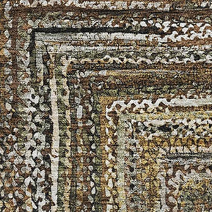 HomeRoots 8' X 10' Modern Geometric Washable Area Rug in Brown, Beige, and Gold with UV Protection & Non-Slip Base 699230