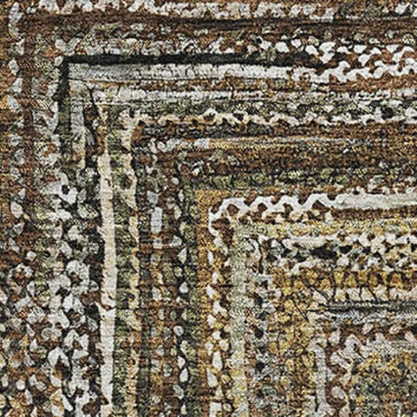 HomeRoots 8' X 10' Modern Geometric Washable Area Rug in Brown, Beige, and Gold with UV Protection & Non-Slip Base 699230