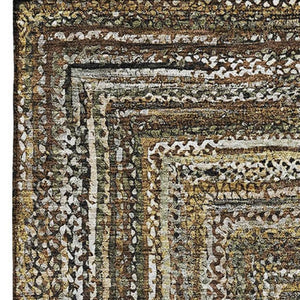 HomeRoots 8' X 10' Modern Geometric Washable Area Rug in Brown, Beige, and Gold with UV Protection & Non-Slip Base 699230