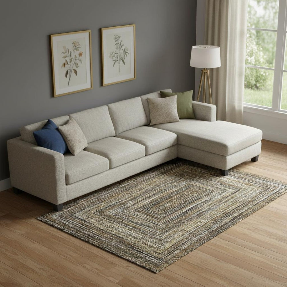 HomeRoots 9' X 12' Geometric Area Rug in Brown, Beige & Gold - Washable, UV Protected, Durable & Stylish! 699231