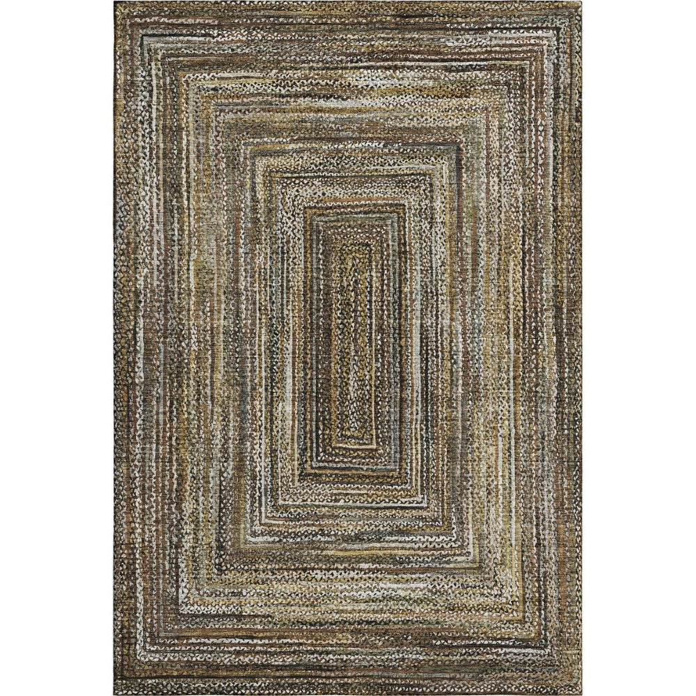 HomeRoots 9' X 12' Geometric Area Rug in Brown, Beige & Gold - Washable, UV Protected, Durable & Stylish! 699231
