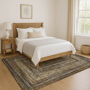 HomeRoots 9' X 12' Geometric Area Rug in Brown, Beige & Gold - Washable, UV Protected, Durable & Stylish! 699231