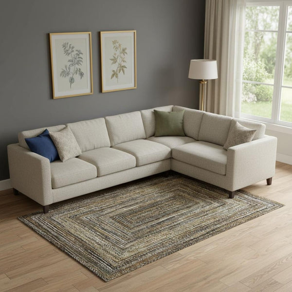 HomeRoots 10' Geometric Washable Area Rug in Brown Beige & Gold - UV Protected, Durable, Non-Slip Design 699232