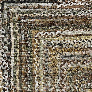 HomeRoots 10' Geometric Washable Area Rug in Brown Beige & Gold - UV Protected, Durable, Non-Slip Design 699232