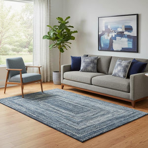 HomeRoots 5' X 8' Blue and Gray Geometric Washable Area Rug - Durable, Stain-Resistant with UV Protection! 699234