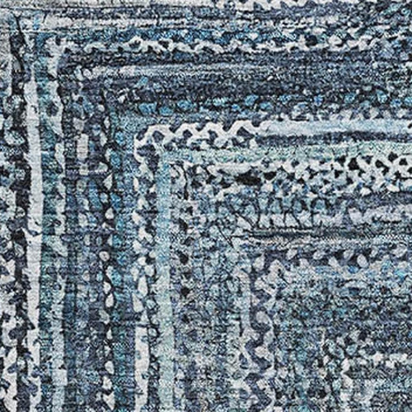 HomeRoots 5' X 8' Blue and Gray Geometric Washable Area Rug - Durable, Stain-Resistant with UV Protection! 699234