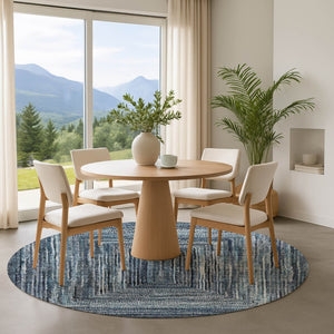 HomeRoots 8' Blue and Gray Geometric Washable Round Rug with UV Protection for Modern High-Traffic Spaces 699235