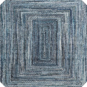 HomeRoots 8' Blue and Gray Geometric Washable Round Rug with UV Protection for Modern High-Traffic Spaces 699235