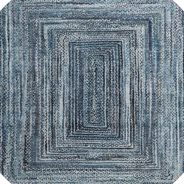 HomeRoots 8' Blue and Gray Geometric Washable Round Rug with UV Protection for Modern High-Traffic Spaces 699235
