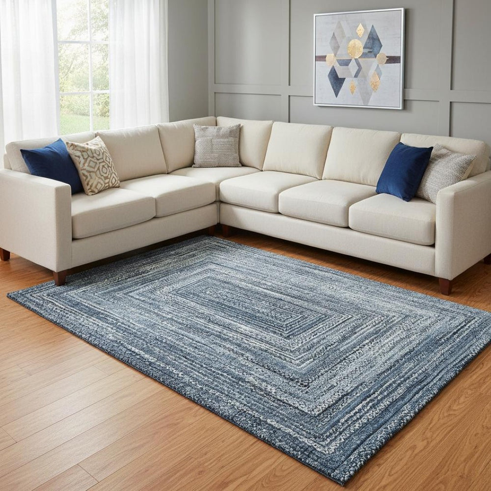 HomeRoots 8' X 10' Geometric Washable Area Rug in Blue and Gray - Stylish, Durable, UV Protected for Every Space 699236