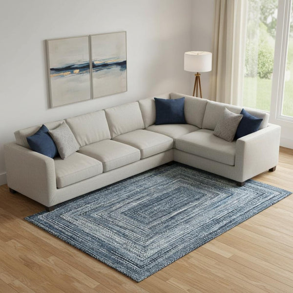 HomeRoots 9' X 12' Blue and Gray Geometric Area Rug - Washable, UV Protected, Durable for High Traffic Spaces 699237