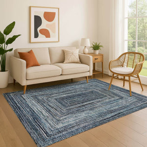 HomeRoots 10' Blue and Gray Geometric Washable Area Rug - Durable, UV-Protected, Stylish for Any Space! 699238