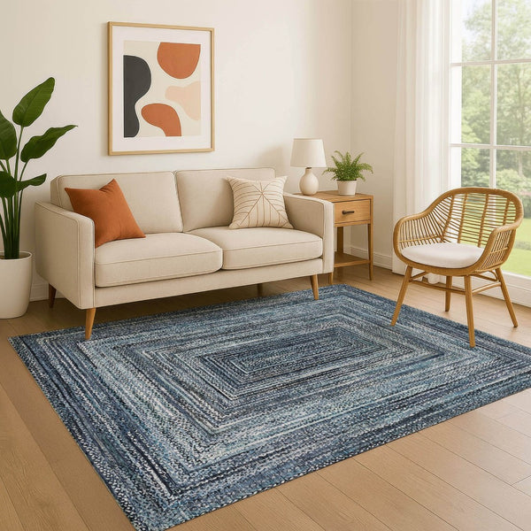HomeRoots 10' Blue and Gray Geometric Washable Area Rug - Durable, UV-Protected, Stylish for Any Space! 699238