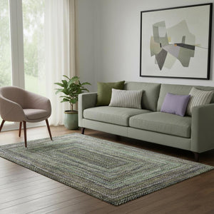 HomeRoots 5' X 8' Olive Green & Lavender Geometric Area Rug - Durable, Stain-Resistant, UV-Protected Design 699240
