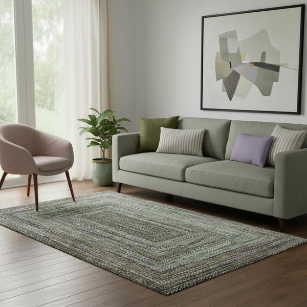 HomeRoots 5' X 8' Olive Green & Lavender Geometric Area Rug - Durable, Stain-Resistant, UV-Protected Design 699240