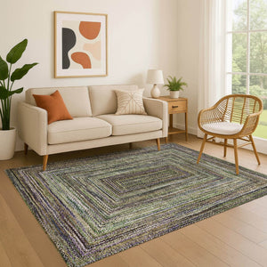 HomeRoots 5' X 8' Olive Green & Lavender Geometric Area Rug - Durable, Stain-Resistant, UV-Protected Design 699240