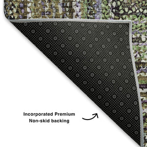 HomeRoots 5' X 8' Olive Green & Lavender Geometric Area Rug - Durable, Stain-Resistant, UV-Protected Design 699240