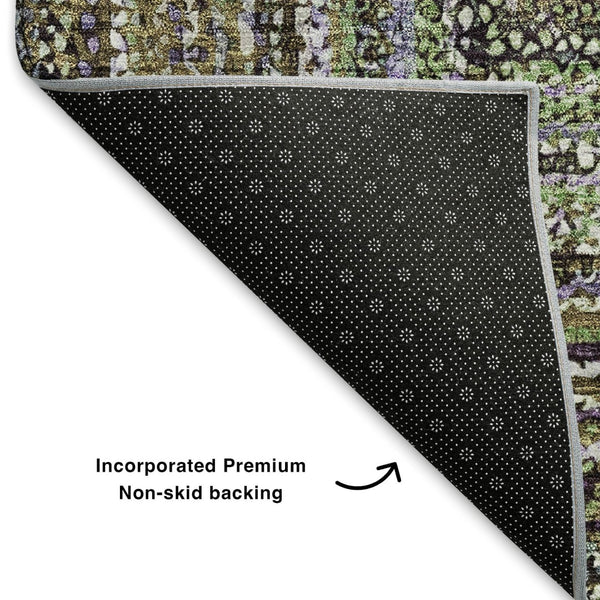 HomeRoots 5' X 8' Olive Green & Lavender Geometric Area Rug - Durable, Stain-Resistant, UV-Protected Design 699240