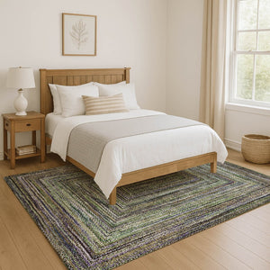 HomeRoots 5' X 8' Olive Green & Lavender Geometric Area Rug - Durable, Stain-Resistant, UV-Protected Design 699240