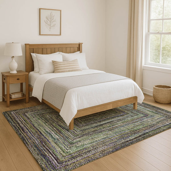 HomeRoots 5' X 8' Olive Green & Lavender Geometric Area Rug - Durable, Stain-Resistant, UV-Protected Design 699240
