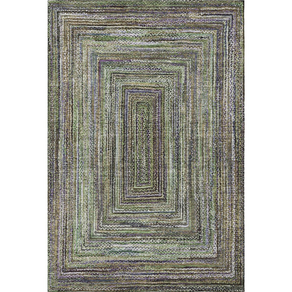 HomeRoots 5' X 8' Olive Green & Lavender Geometric Area Rug - Durable, Stain-Resistant, UV-Protected Design 699240