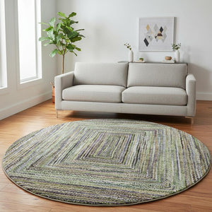 HomeRoots 8' Olive Green & Lavender Washable Round Rug – Durable, UV-Protected, Stain-Resistant for Stylish Spaces 699241