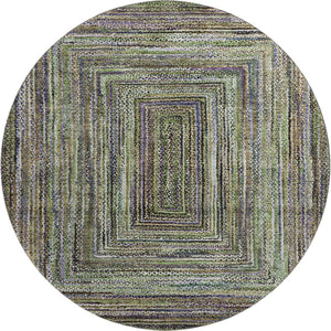 HomeRoots 8' Olive Green & Lavender Washable Round Rug – Durable, UV-Protected, Stain-Resistant for Stylish Spaces 699241