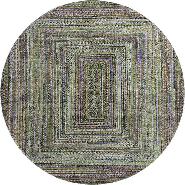 HomeRoots 8' Olive Green & Lavender Washable Round Rug – Durable, UV-Protected, Stain-Resistant for Stylish Spaces 699241