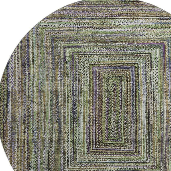 HomeRoots 8' Olive Green & Lavender Washable Round Rug – Durable, UV-Protected, Stain-Resistant for Stylish Spaces 699241