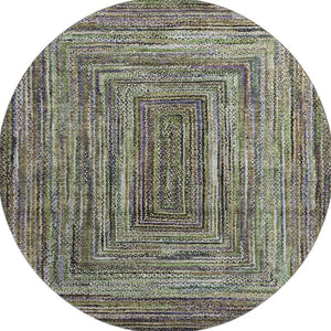 HomeRoots 8' Olive Green & Lavender Washable Round Rug – Durable, UV-Protected, Stain-Resistant for Stylish Spaces 699241