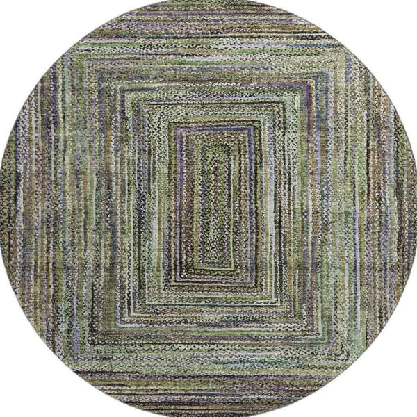 HomeRoots 8' Olive Green & Lavender Washable Round Rug – Durable, UV-Protected, Stain-Resistant for Stylish Spaces 699241