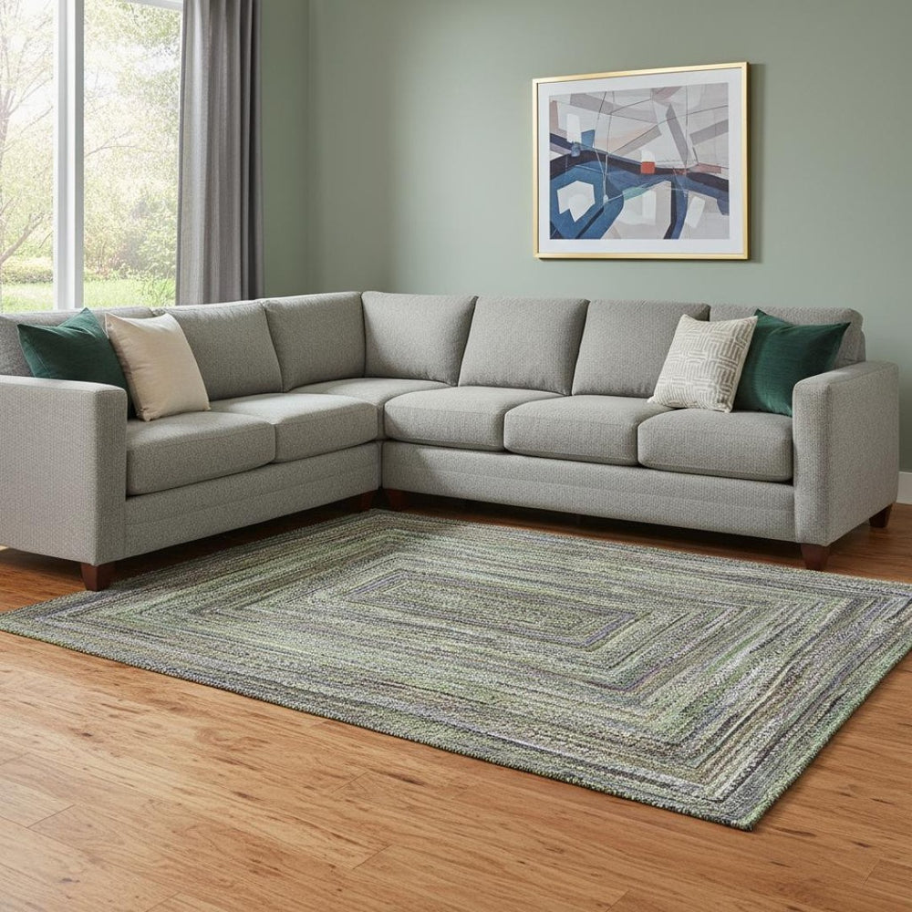 HomeRoots 8' X 10' Olive Green & Lavender Geometric Area Rug – Washable, UV Protected, Stain Resistant Design 699242