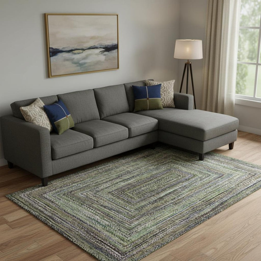 HomeRoots 9' X 12' Olive Green & Lavender Geometric Area Rug – Washable, UV-Protected, Stain-Resistant Design! 699243