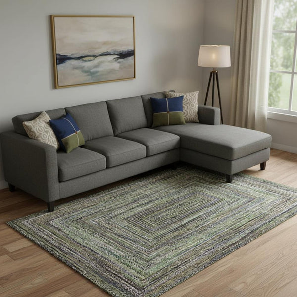 HomeRoots 9' X 12' Olive Green & Lavender Geometric Area Rug – Washable, UV-Protected, Stain-Resistant Design! 699243
