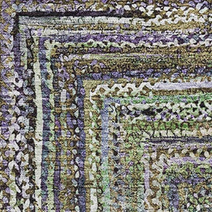 HomeRoots 9' X 12' Olive Green & Lavender Geometric Area Rug – Washable, UV-Protected, Stain-Resistant Design! 699243