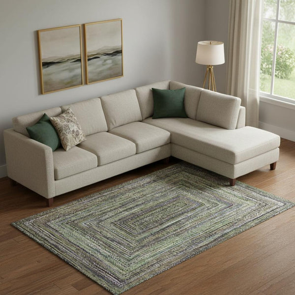 HomeRoots 10' Olive Green & Lavender Geometric Area Rug - Washable, Stain-Resistant, UV Protected for Durability 699244