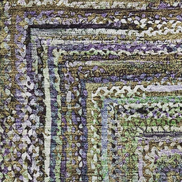 HomeRoots 10' Olive Green & Lavender Geometric Area Rug - Washable, Stain-Resistant, UV Protected for Durability 699244