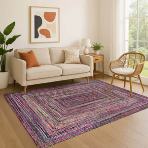 HomeRoots 5' X 8' Washable Geometric Area Rug in Vibrant Pink, Blue, and Orange with UV Protection Features 699246